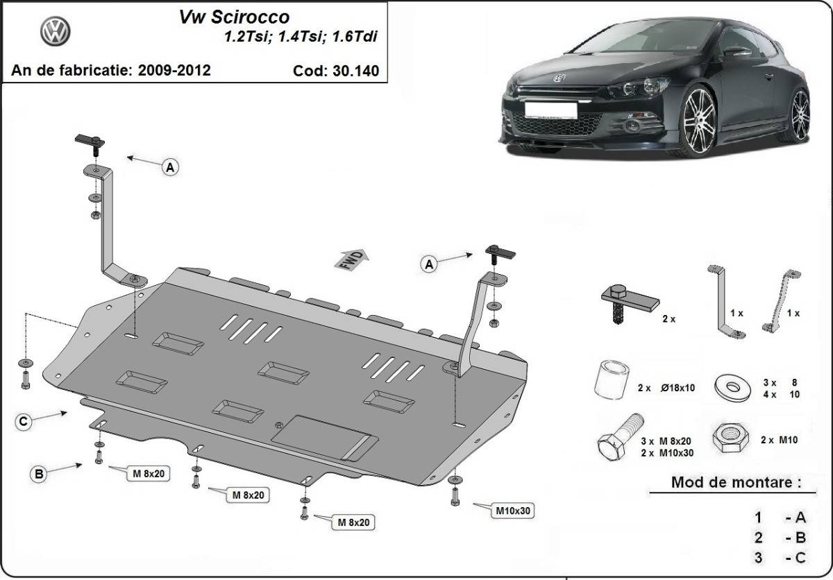 Cubre cárter metálico Volkswagen Scirocco (2008-2017) a medida