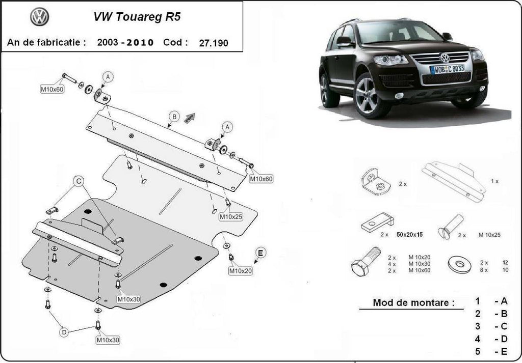 Cubre cárter metálico Volkswagen Touareg 7L (2003-2010) a medida