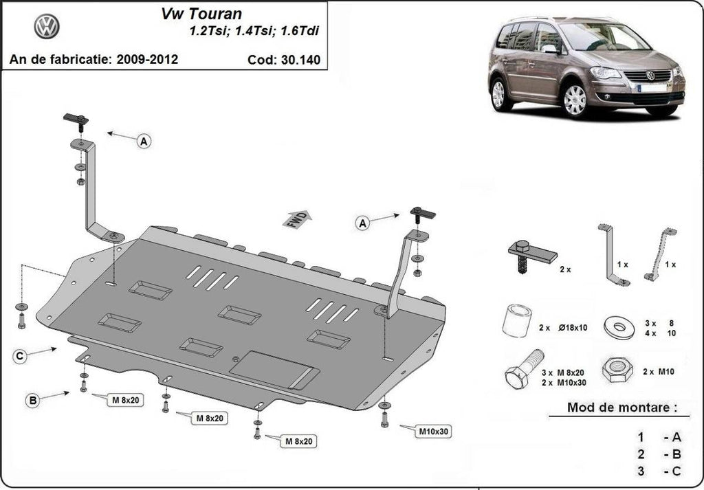 Cubre cárter metálico Volkswagen Touran (2010-2015) a medida