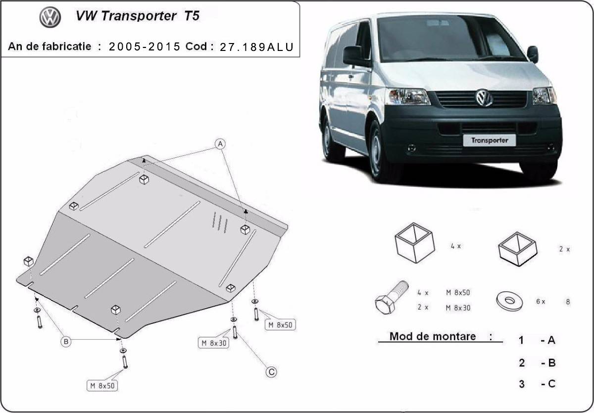 Cubre cárter Aluminio Volkswagen Transporter T5 Caravelle "27.189ALU" (2004-2015) a medida