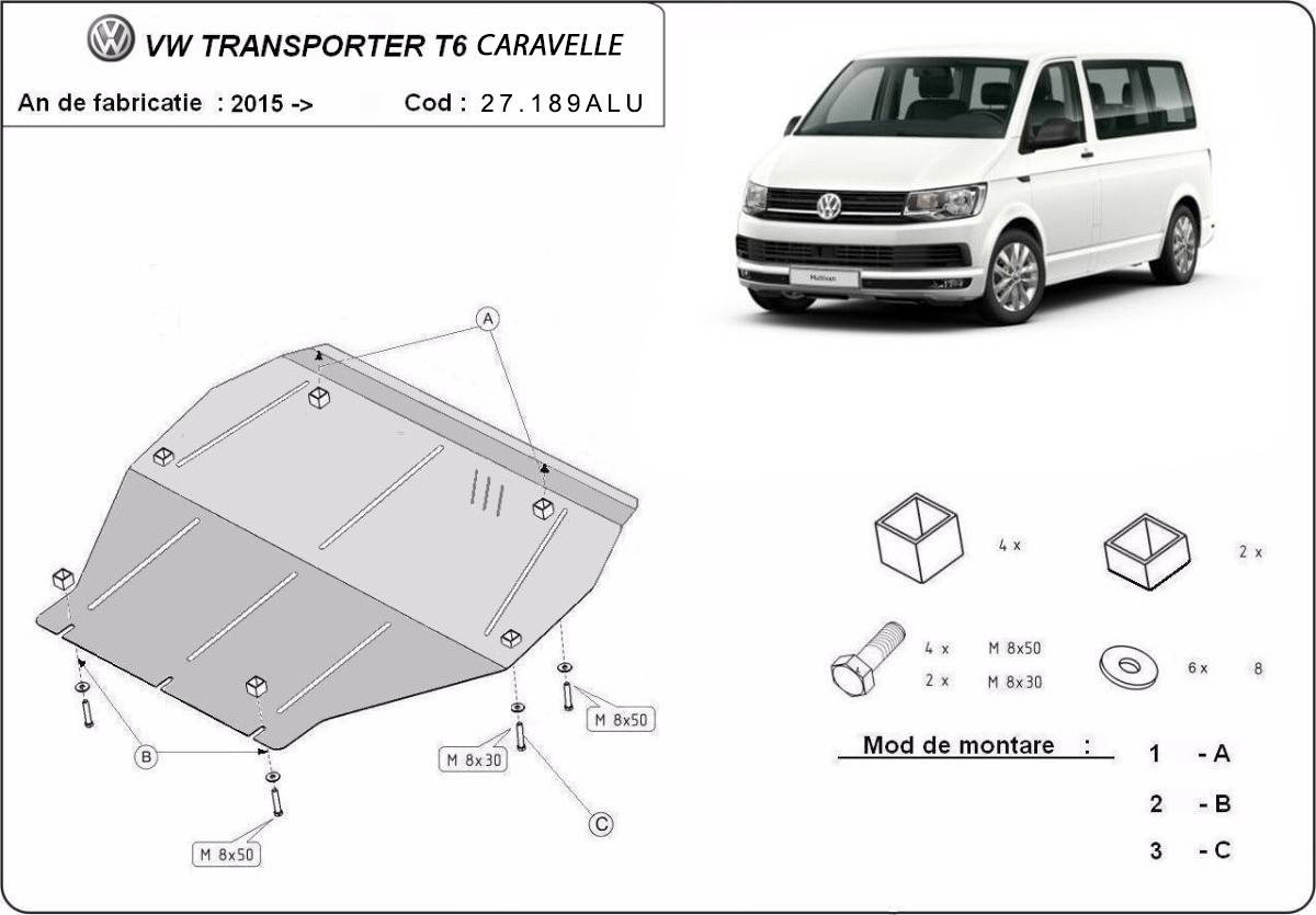 Cubre cárter Aluminio Volkswagen Transporter T6 Caravelle "27.189ALU" (2015-2022) a medida
