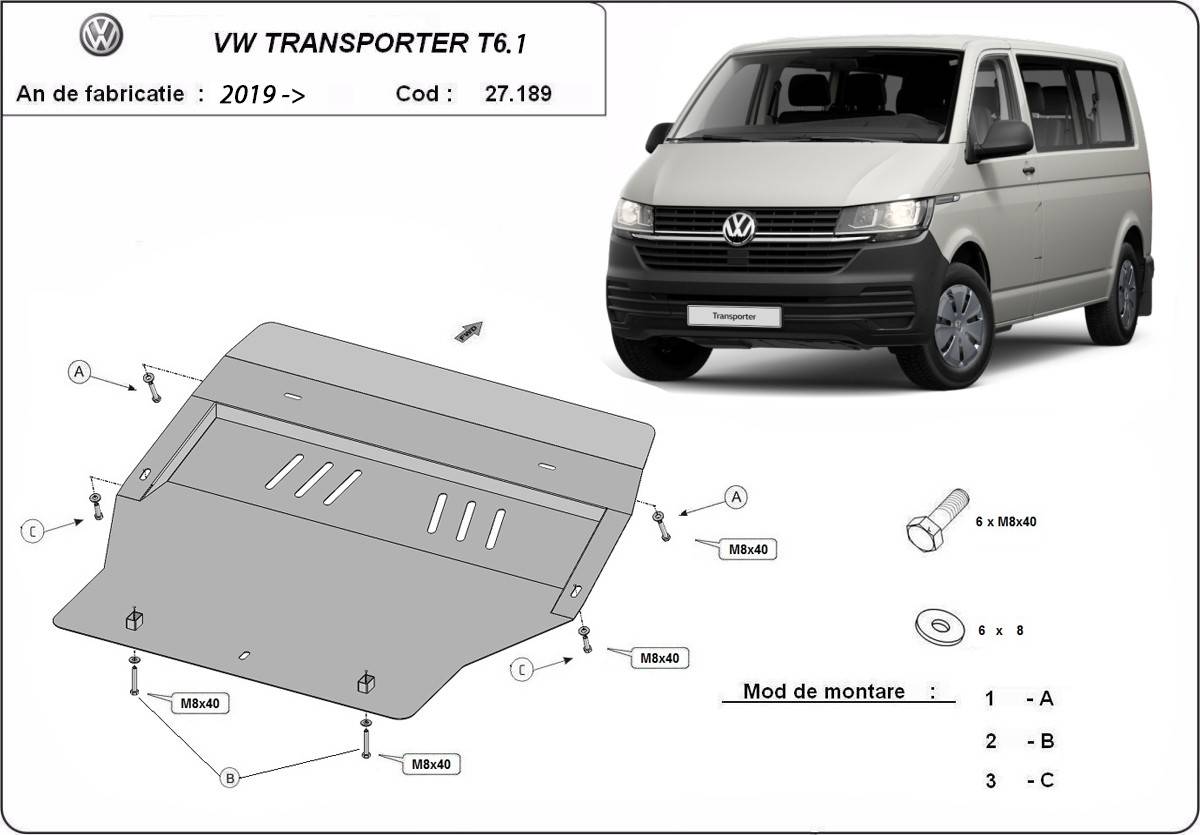 Cubre cárter metálico Volkswagen Transporter T6.1 (2019-2022) a medida