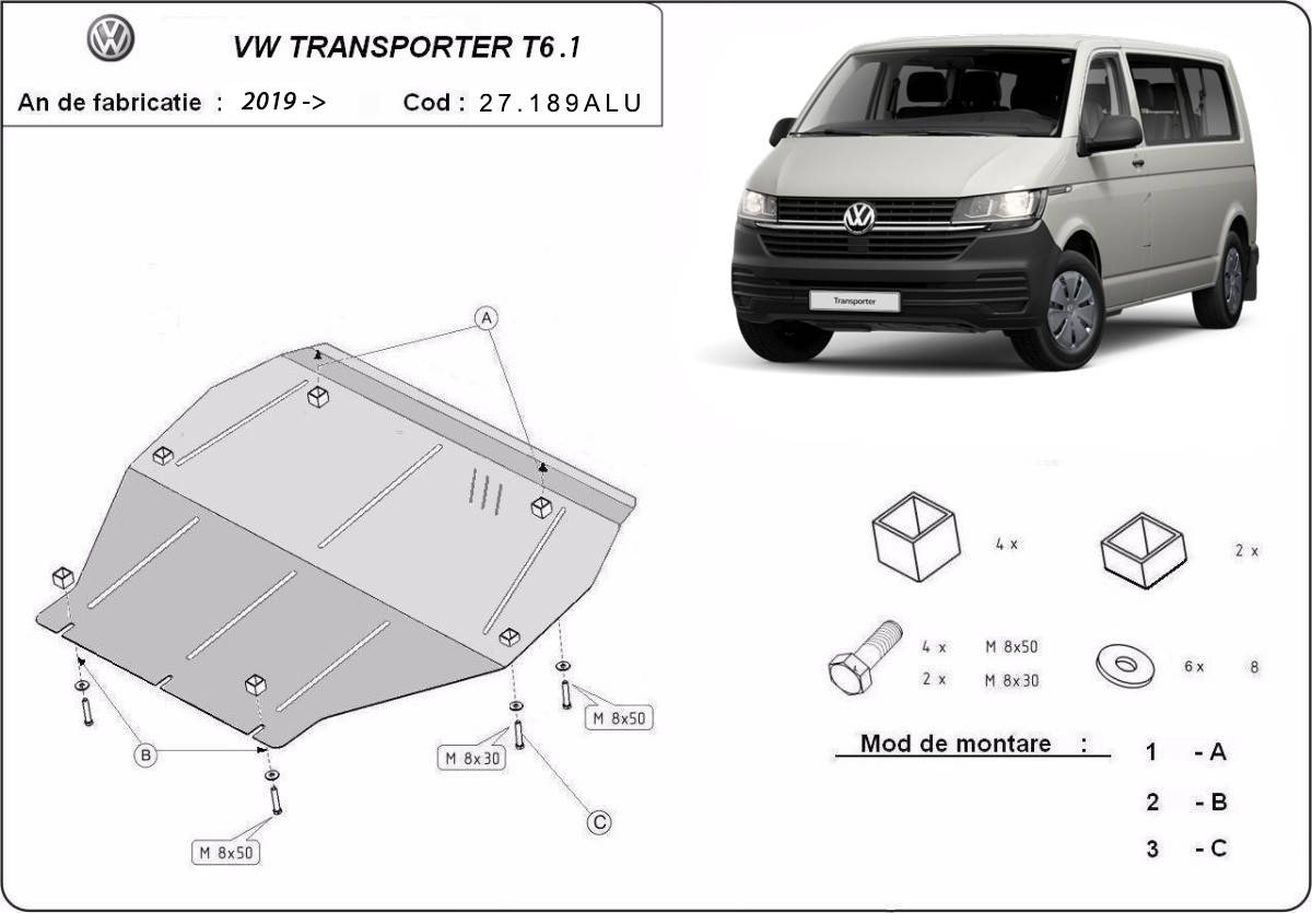 Cubre cárter Aluminio Volkswagen Transporter T6.1 "27.189ALU" (2019-2022) a medida