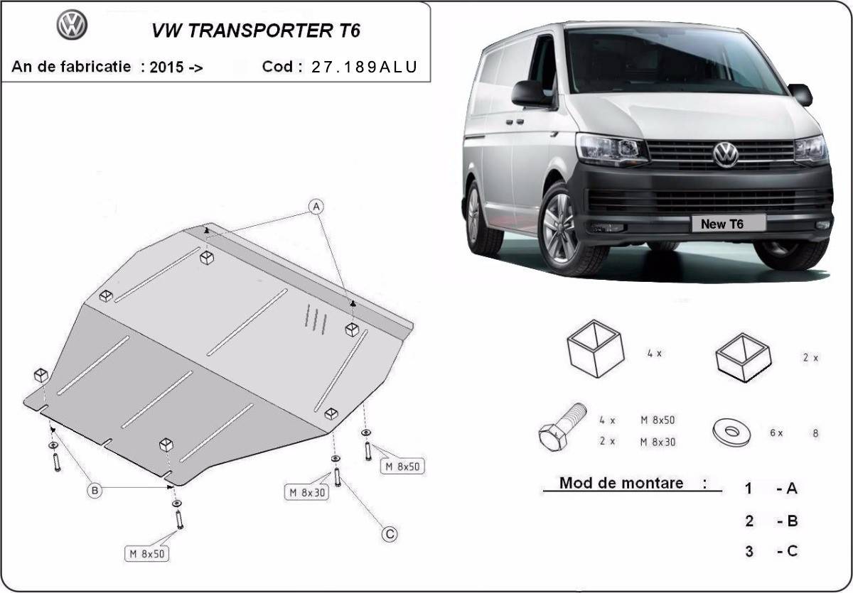 Cubre cárter Aluminio Volkswagen Transporter T6 "27.189ALU" (2015-2022) a medida