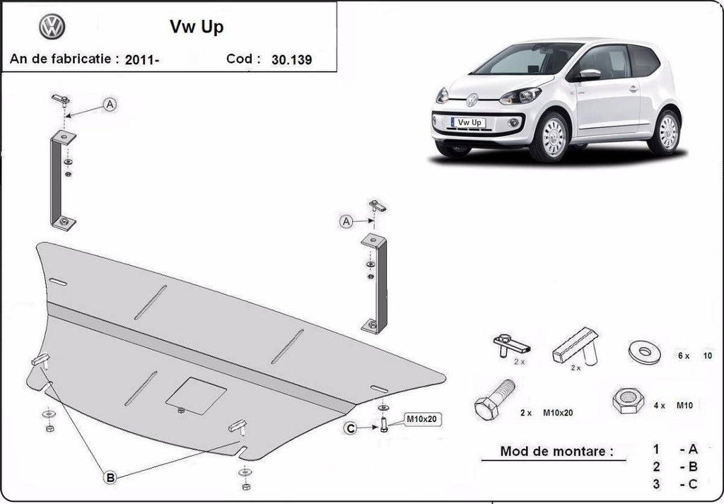 Cubre cárter metálico Volkswagen Up (2011-2022) a medida