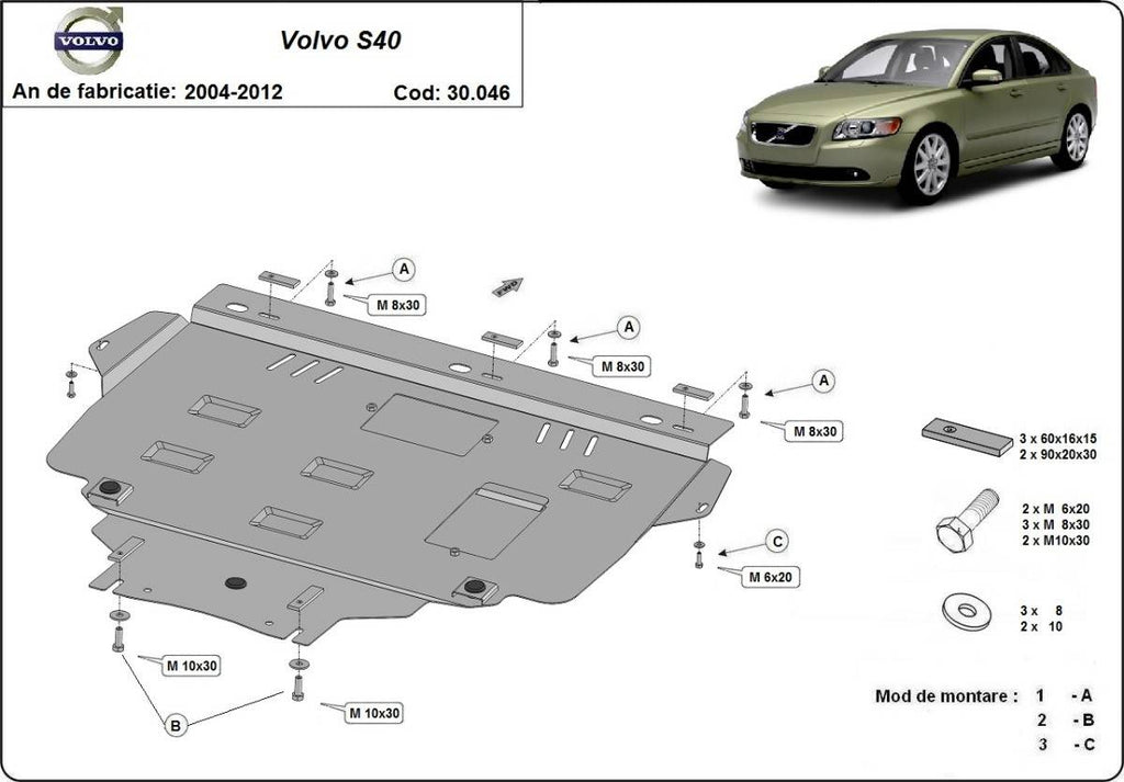 Cubre cárter metálico Volvo S40 (2004-2012) a medida