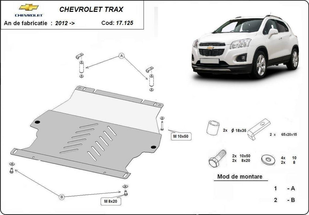 Cubre cárter metálico Chevrolet Trax (2012-2022) a medida