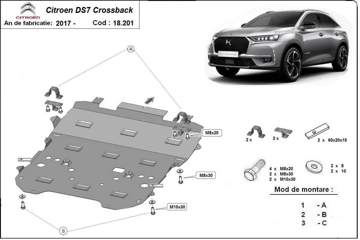 Cubre cárter metálico Citroën DS7 Crossback (2017-2022) a medida