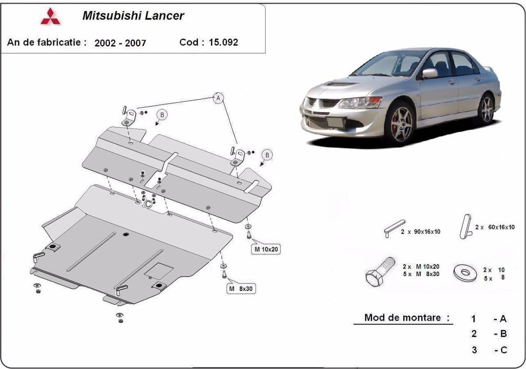 Cubre cárter metálico Mitsubishi Lancer (2002-2007) a medida