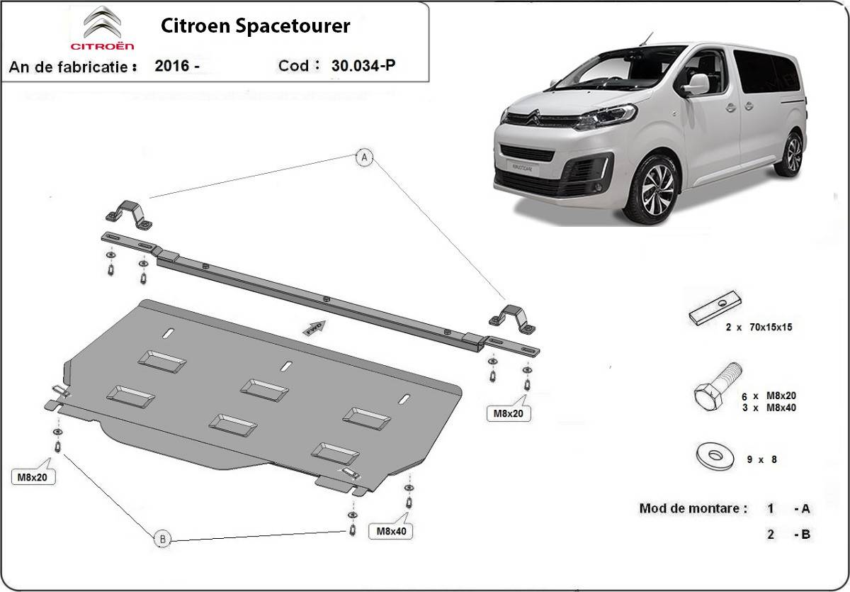 Cubre cárter metálico Citroën Spacetourer MPV "30.034P" (2016-2022) a medida
