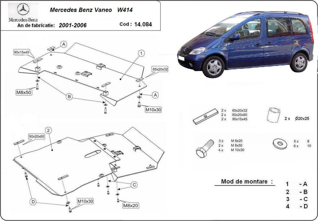 Cubre cárter metálico Mercedes Vaneo W414 (2001-2006) a medida